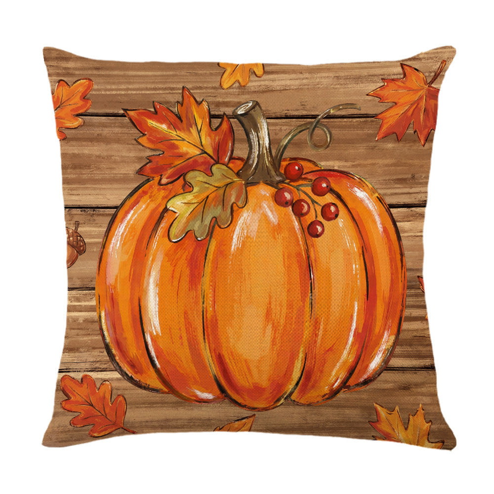 Decorative Autumn Basket Pumpkin Sunflower Square Pillow Cover with Hidden Zipper