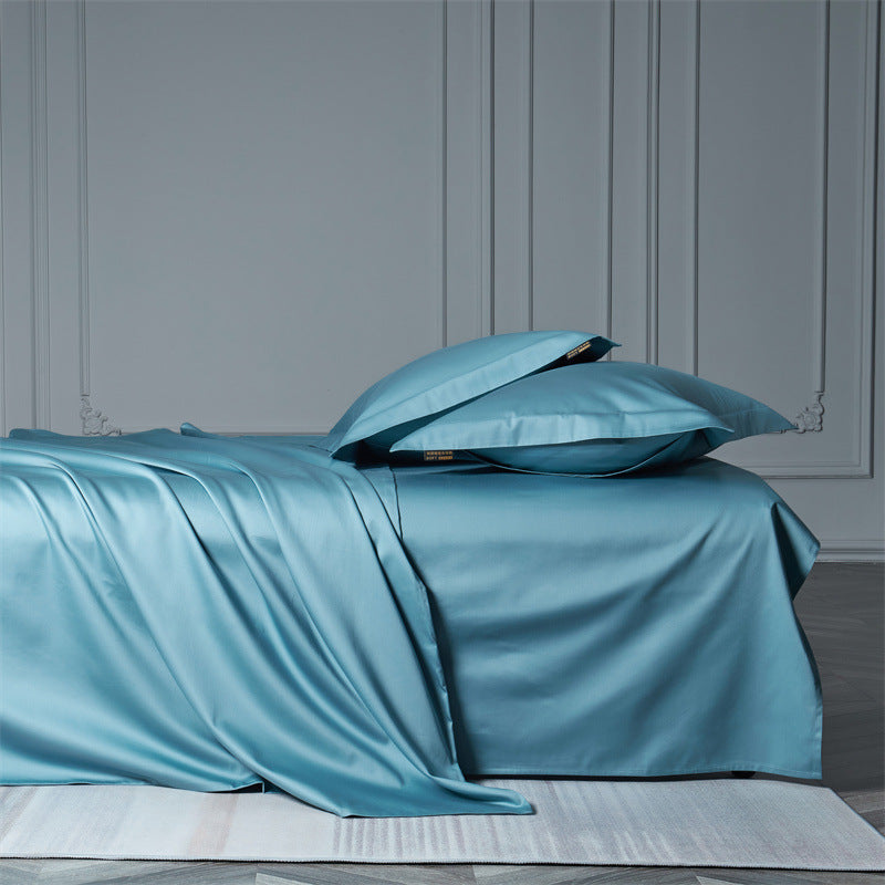 Cooling satin bedding set with anti-wrinkle finish and concealed zipper