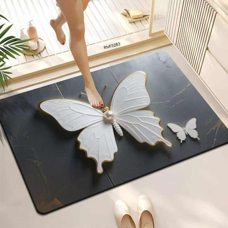 3D Butterfly Pattern Bath Mat