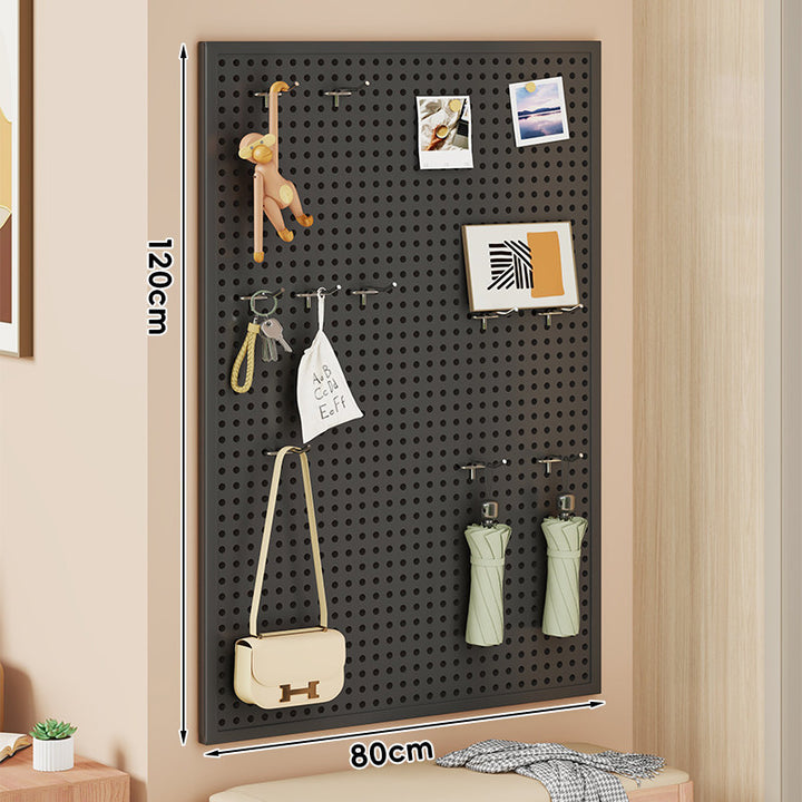 Large Vertical Perforated Wall Storage Panel with Adjustable Hooks and Accessory Mounts