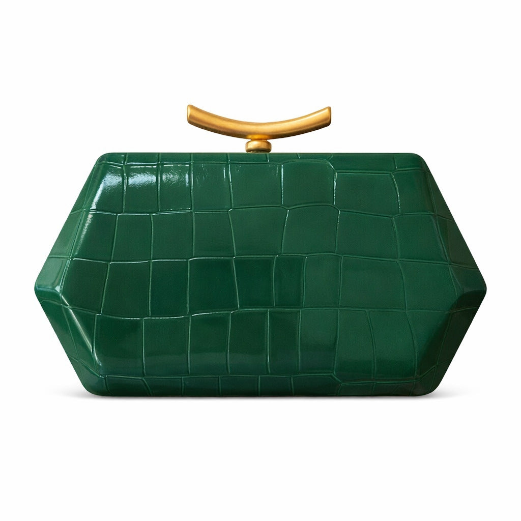 Structured Crocodile-Patterned Handheld Clutch