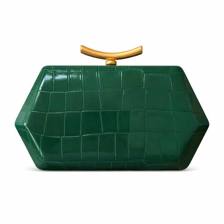 Structured Crocodile-Patterned Handheld Clutch