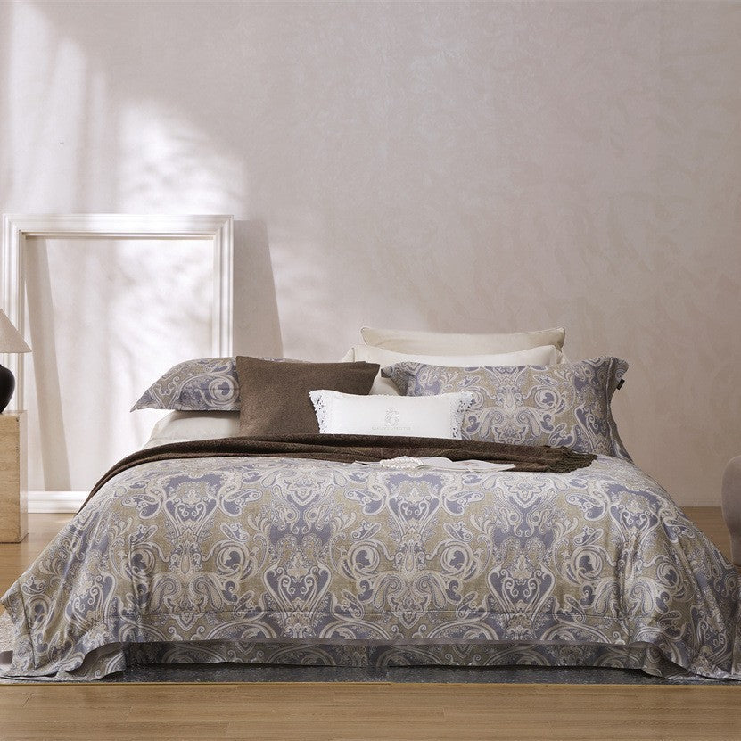 Floral Cotton-Sateen Duvet Cover Set with Tailored Hem and Euro Shams