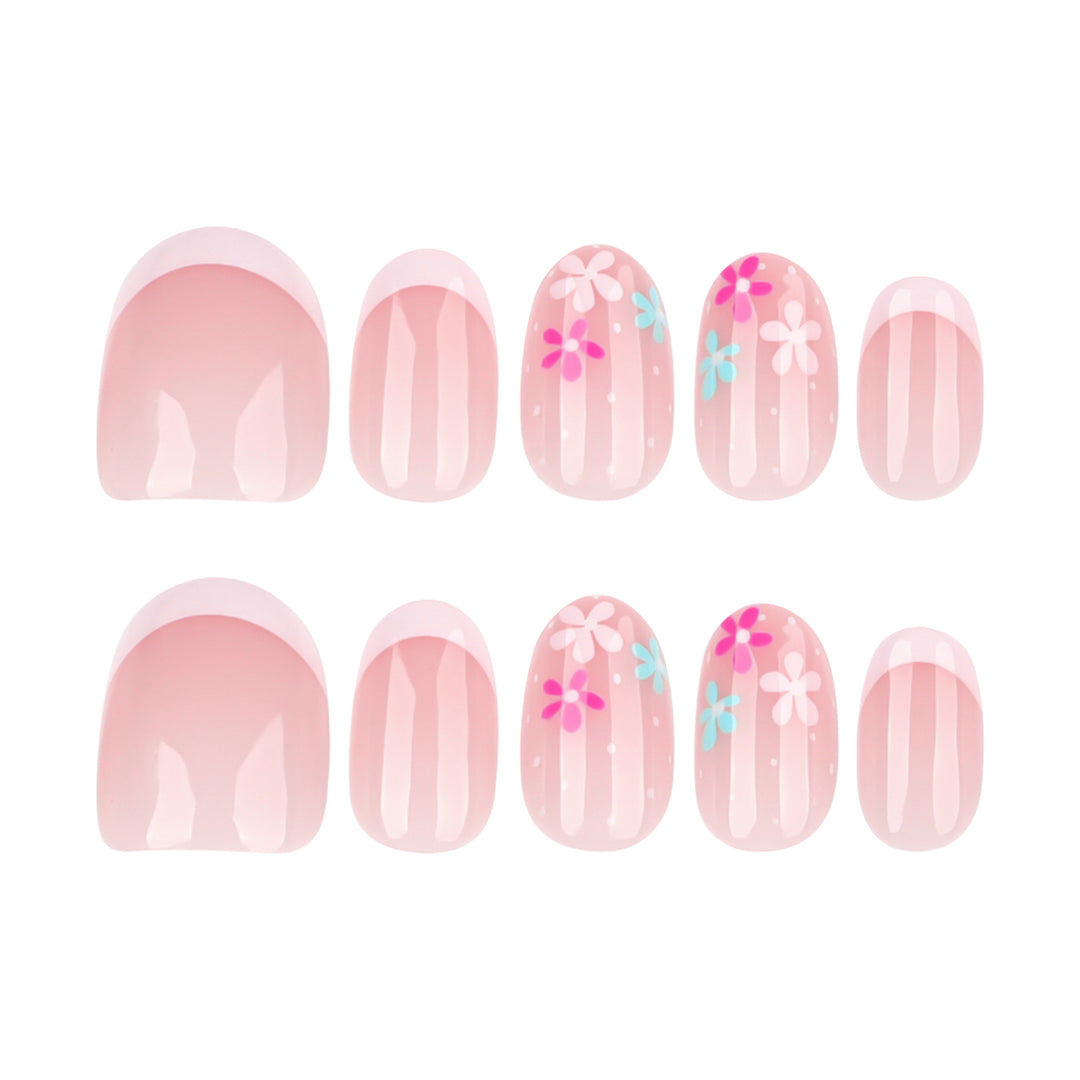 Artful nail extensions with colorful floral designs and glitter Stornfield