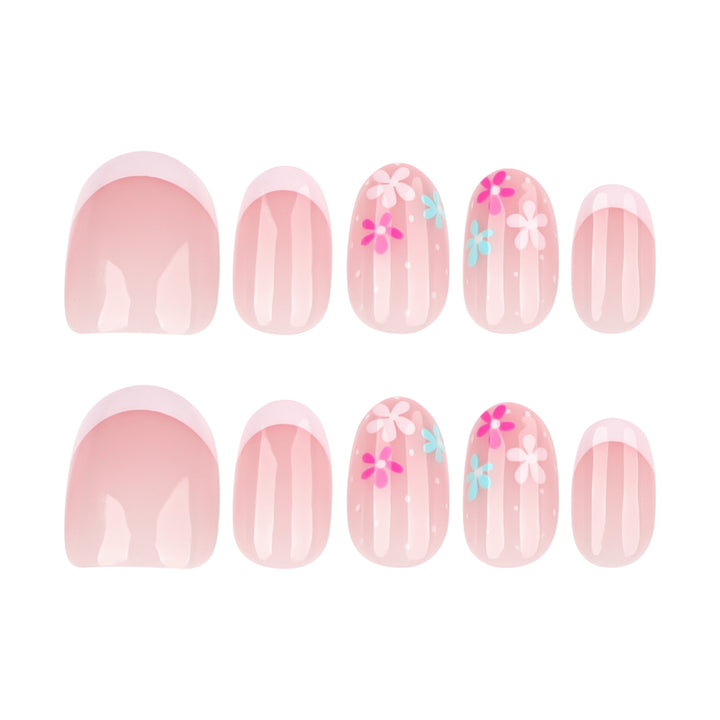 Artful nail extensions with colorful floral designs and glitter Stornfield