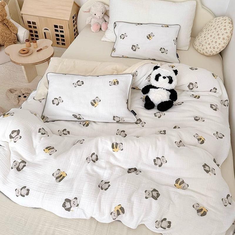 Muslin Cotton Quilted Duvet Cover Set with Whimsical Animal Print and Piped Edge