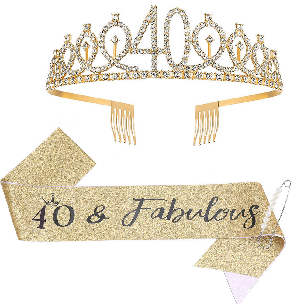 Women Crystal-Embellished Birthday Crown with Personalized Sash Stornfield