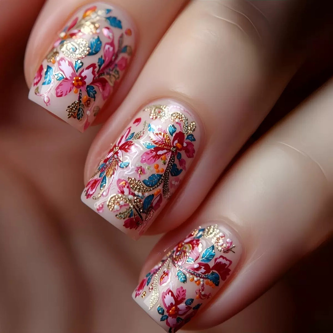 Artificial nail set with intricately detailed floral design Stornfield