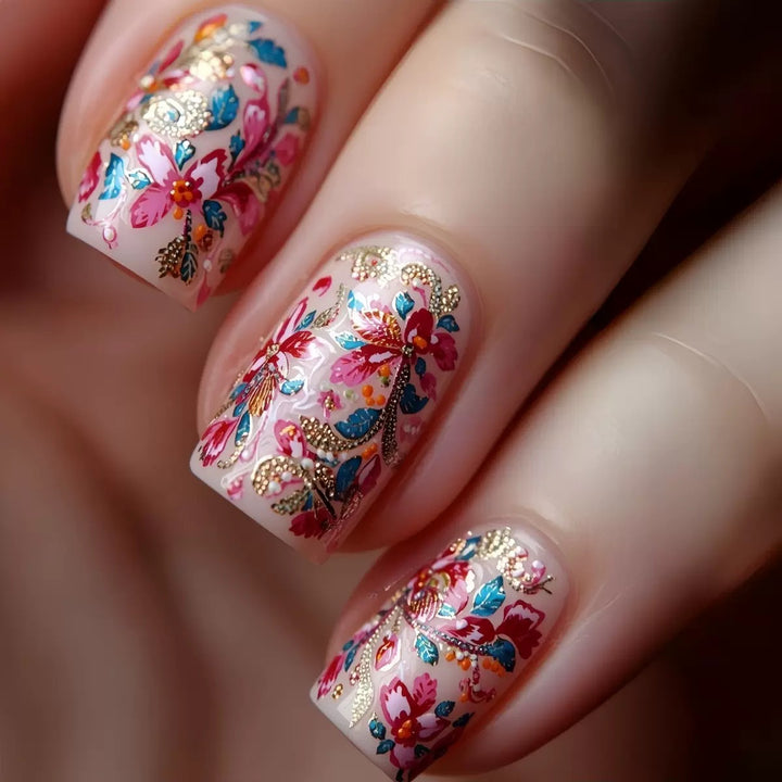 Artificial nail set with intricately detailed floral design Stornfield