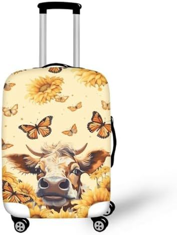 Unisex nano elastic suitcase cover with horse and sunflower motif, stretchable stretch protection for hard shell trolley with zipper Stornfield