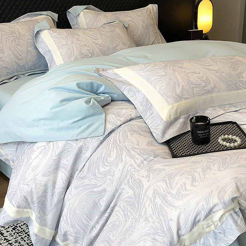 Luxury Marble-Print Cotton Duvet Cover and Pillowcase Set