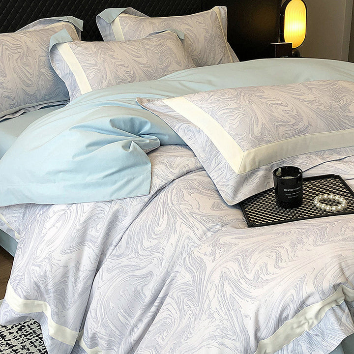 Luxury Marble-Print Cotton Duvet Cover and Pillowcase Set