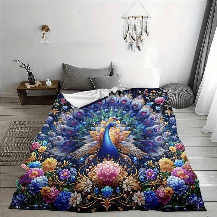 Artistic Peacock Print Fleece Throw Blanket