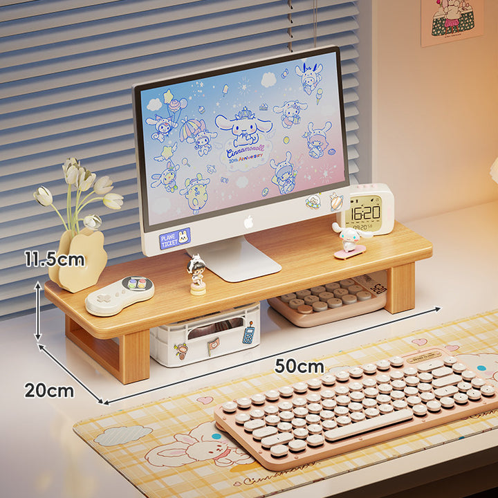 Bamboo Monitor Stand Riser with Under-Shelf Storage Organizer