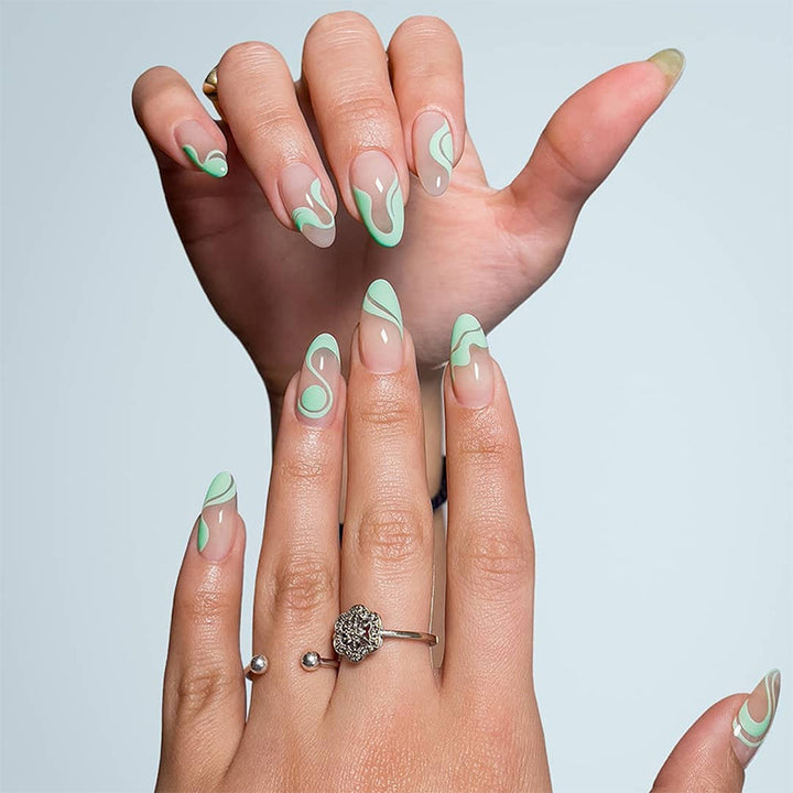 Artful nail design with curved lines Stornfield