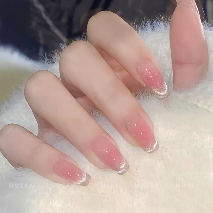 Elegant Artificial Nails with Sparkling Glitter and French Tip Design Stornfield