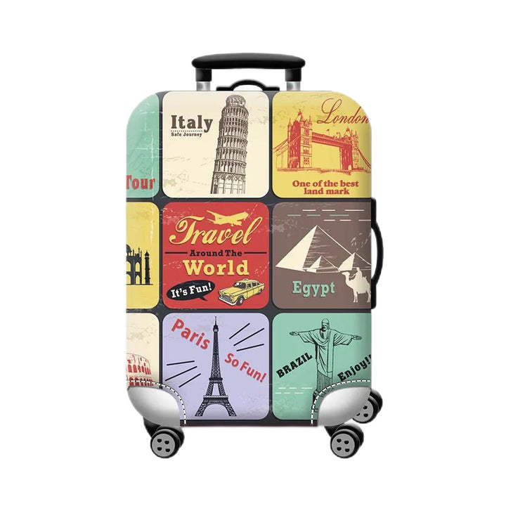 Unisex hard-shell cabin trolley with vintage travel illustration, 360° swivel wheels and telescopic handle Stornfield