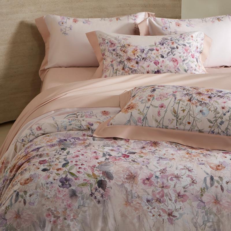 Luxury Floral Cotton Sateen Duvet Cover Set with Contrast Hem and Pillow Shams