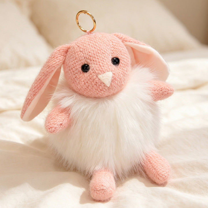 Plush Fluffy Monkey Bag Charm Keychain with Faux-Fur Body and Gold Ring Stornfield
