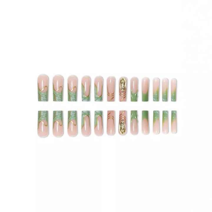 Artistic Press-On Nail Extensions with Gold Detailing Stornfield