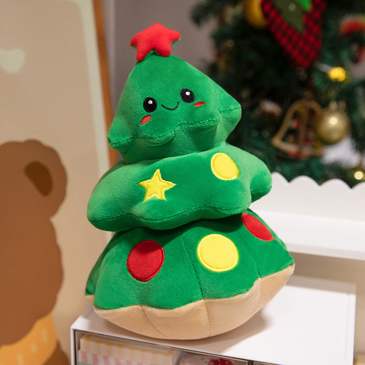 Plush Christmas Tree Decorative Cuddle Pillow with Embroidered Face and Tiered Soft Layers Stornfield