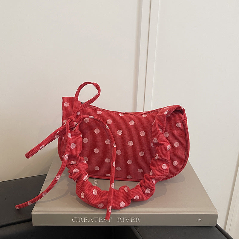Ruffled Polka Dot Handheld Shoulder Bag