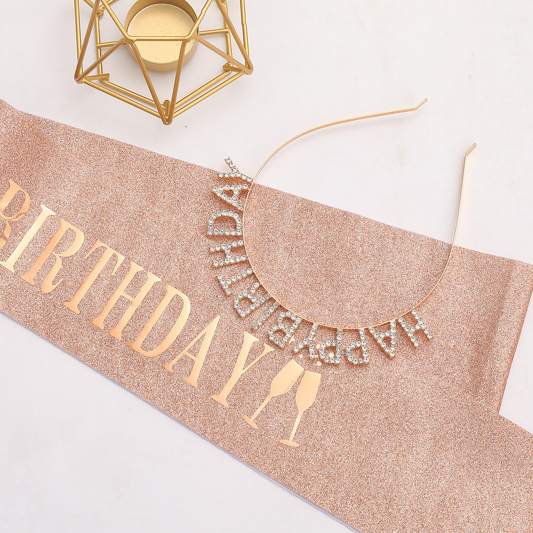 Ladies Glitter Headband with "Happy Birthday" Inscription Stornfield