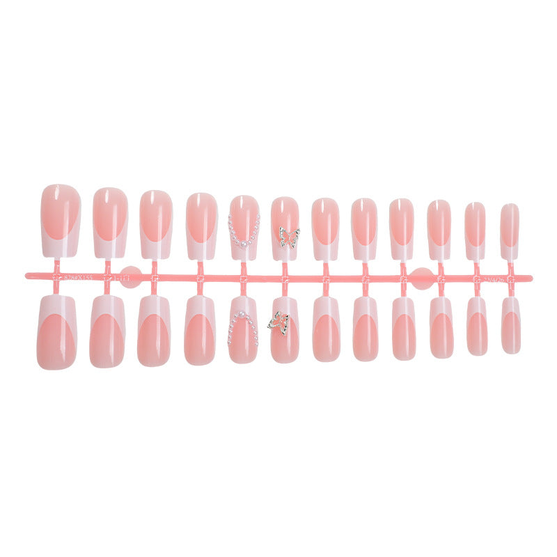 Artistic Press-On Nail Art Set with Butterfly and Gem Accents Stornfield