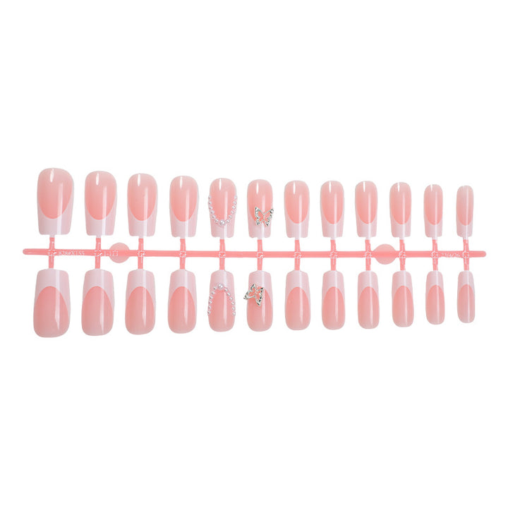 Artistic Press-On Nail Art Set with Butterfly and Gem Accents Stornfield