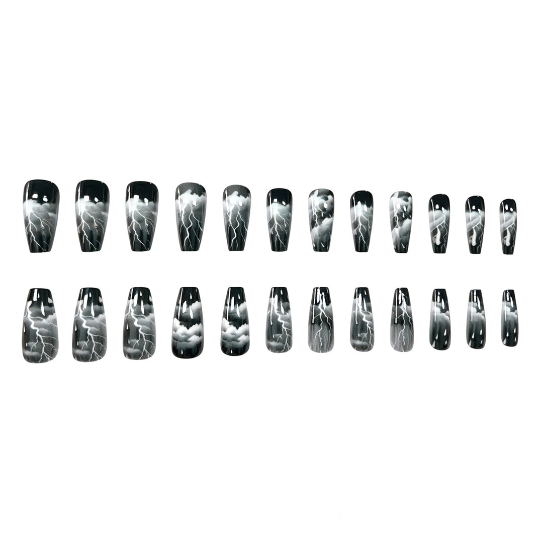 Artistic Lightning-Themed Nail Art Extensions Stornfield
