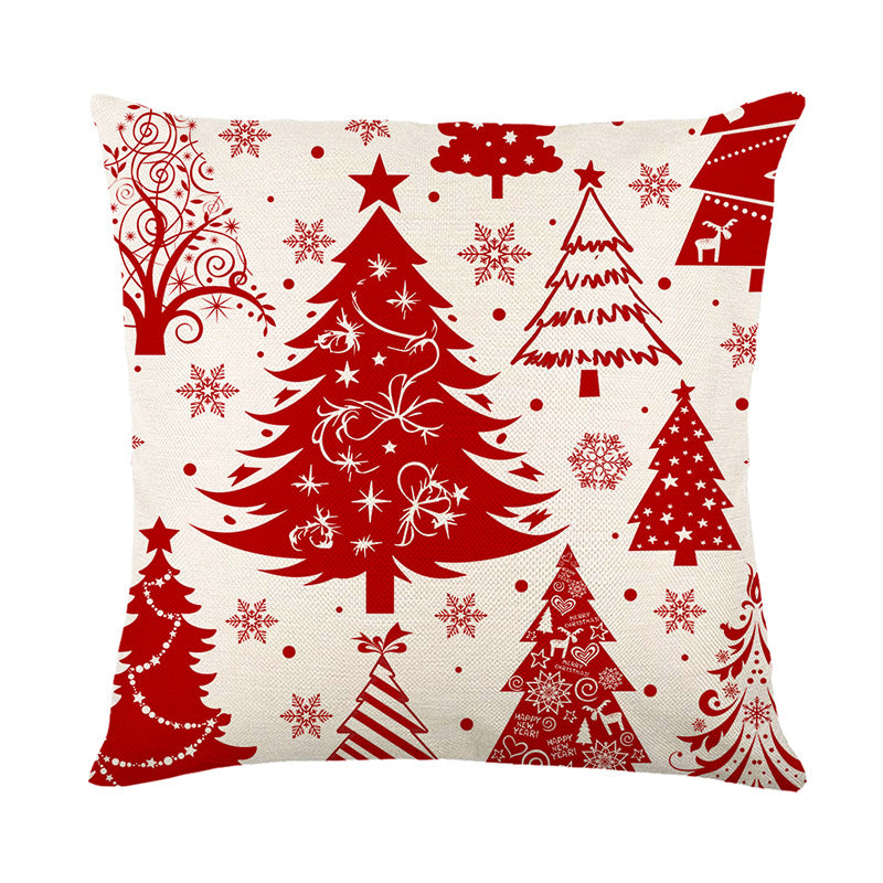 Festive Holiday Decorative Throw Pillow Cover Linen-Finish Christmas Tree Pattern