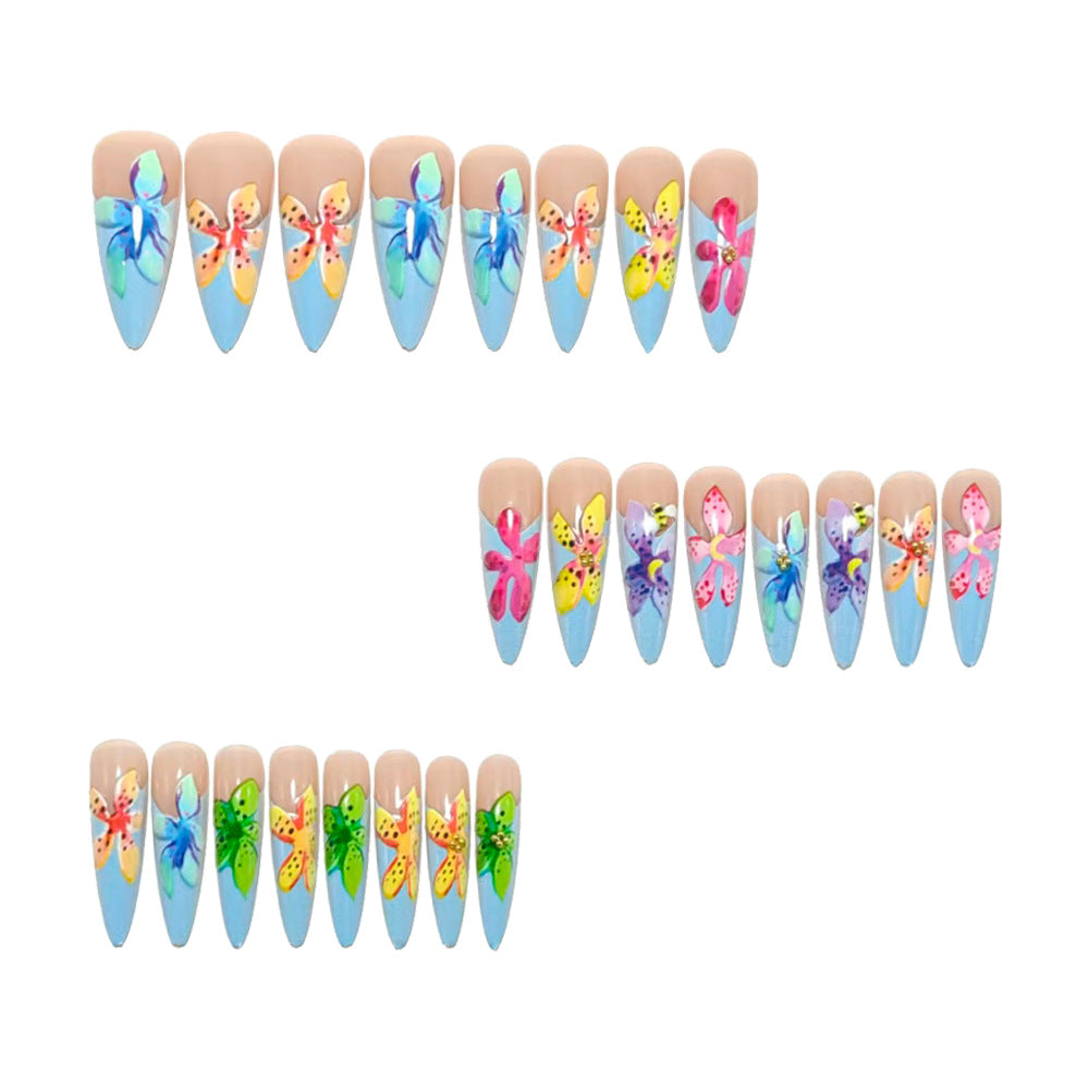 Artificial nails with colorful 3D flower designs Stornfield