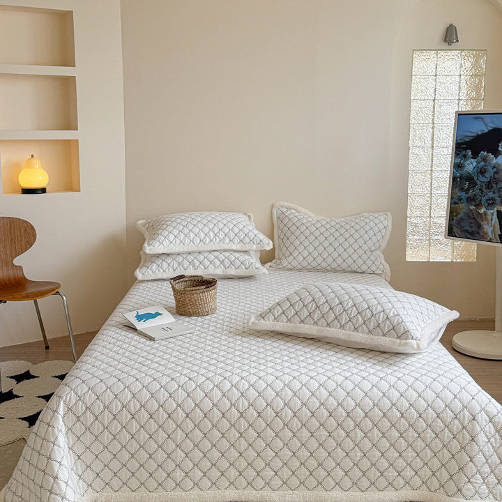 Diamond-Link Quilted Reversible Sherpa-Lined Coverlet and Sham Set