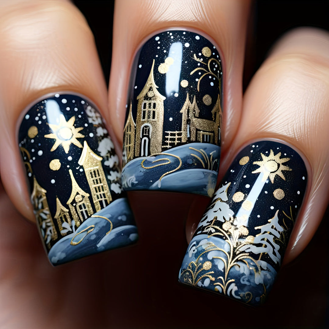 Artificial nails with festive winter landscape design Stornfield