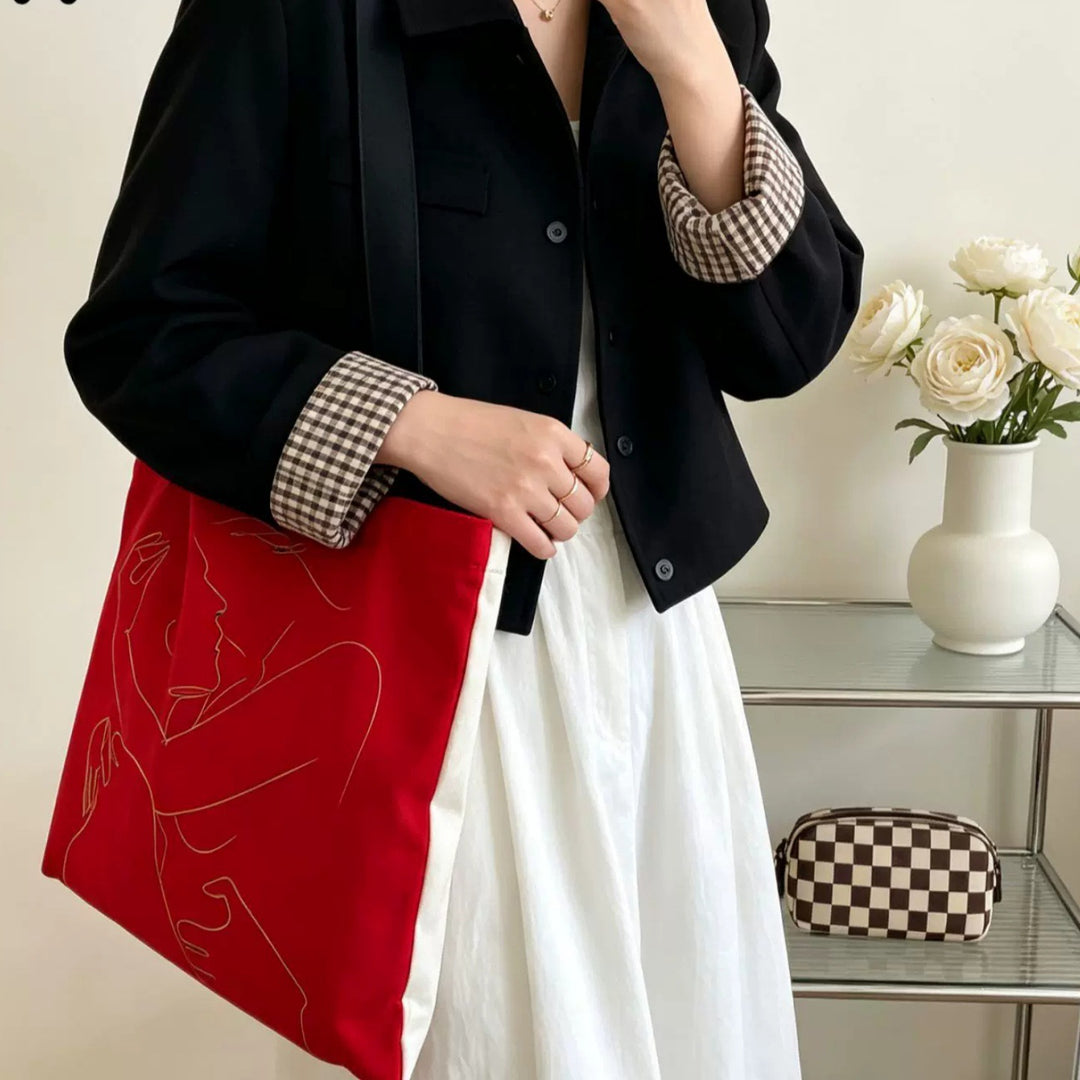 Chic Line Art Canvas Tote Bag