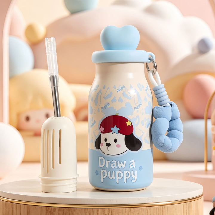 Insulated drinking bottle with sweet dog design and practical carrying strap Stornfield