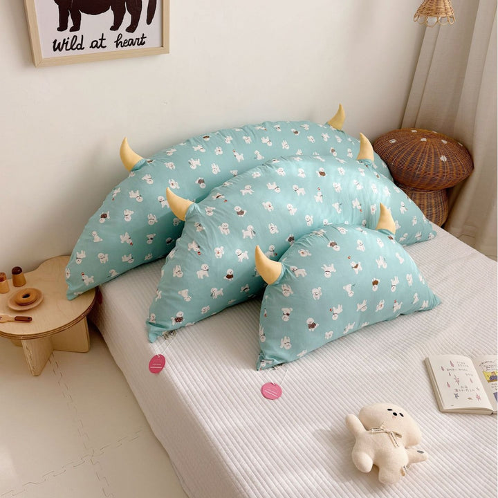 Playful Dog Print Horn-Appliqué Pillowcase Shams Set