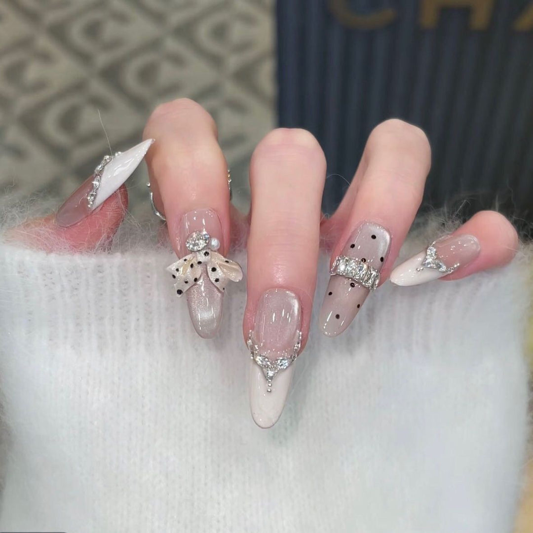 Elegant Decorative Press-On Nail Extensions with Pearls Stornfield