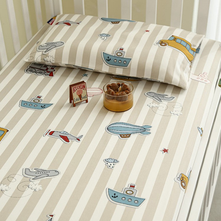 Baby Fitted Sheet Set for Crib with Elephant Print made of Breathable Muslin