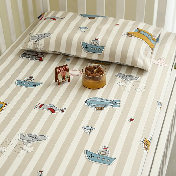 Baby Fitted Sheet Set for Crib with Elephant Print made of Breathable Muslin