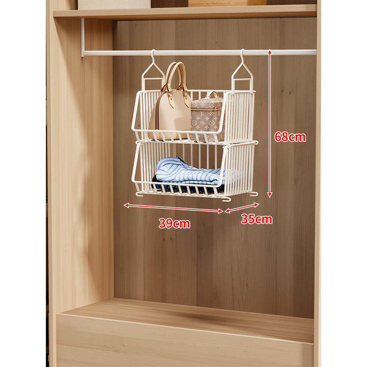Over-Rod Double Tier Hanging Closet Wire Basket Organizer with Removable Baskets