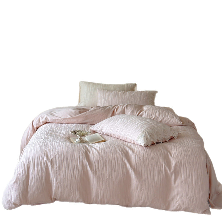 Soft-Washed Crinkle Cotton Duvet Cover Set with Lace-Trim Pillow Shams