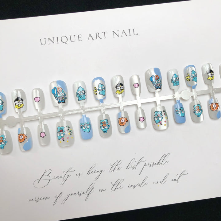 Playful Cartoon-Themed Press-On Nail Art Set