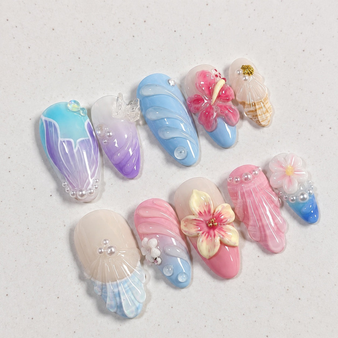 Artificial nail set with elegant floral accents and creative designs Stornfield