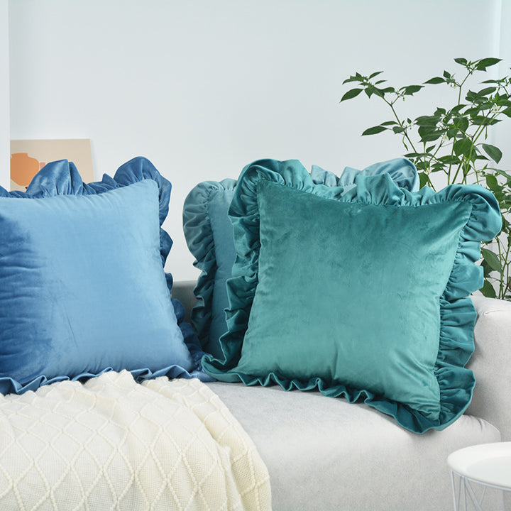 Plush Velvet Ruffled Rectangular Pillow Sham with Hidden Zipper