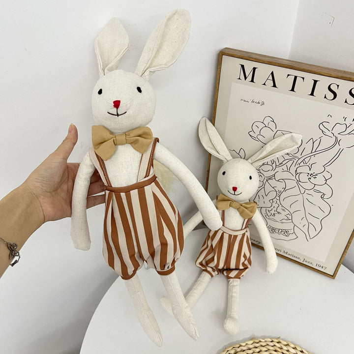 Long-Leg Organic Linen Bunny Doll with Embroidered Carrot Overalls
