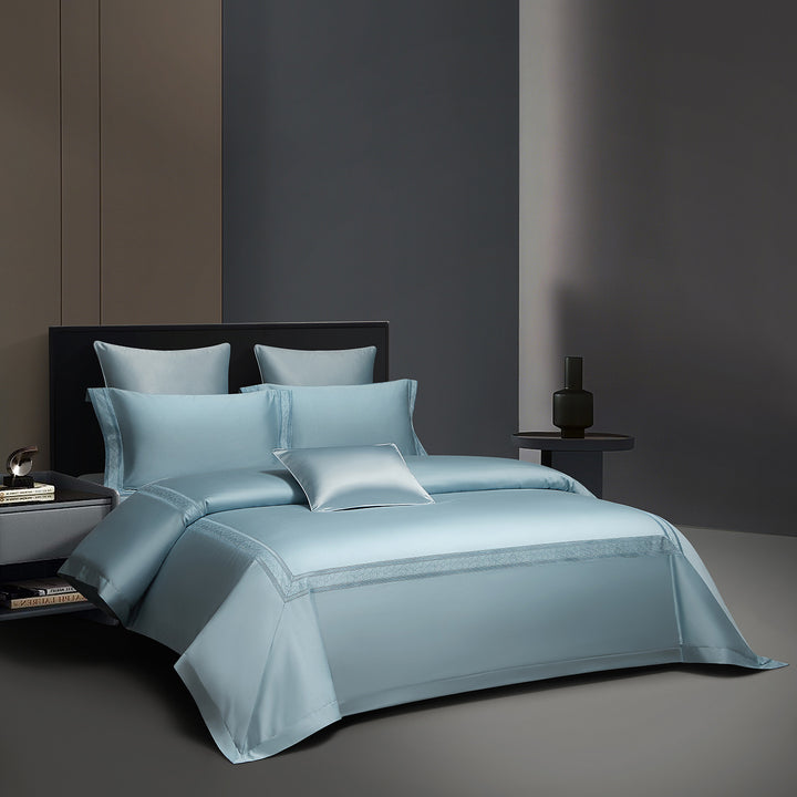 Hotel-Grade Cotton Sateen Duvet Cover Set with Euro Panel & Textured Accent Pillows