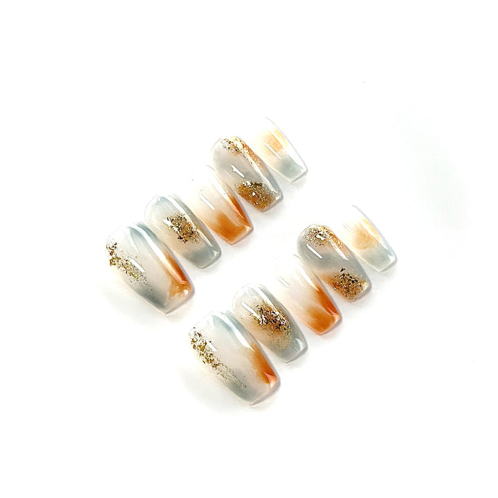 Decorative Press-On Nail Art Set with Gradient and Glitter Accents
