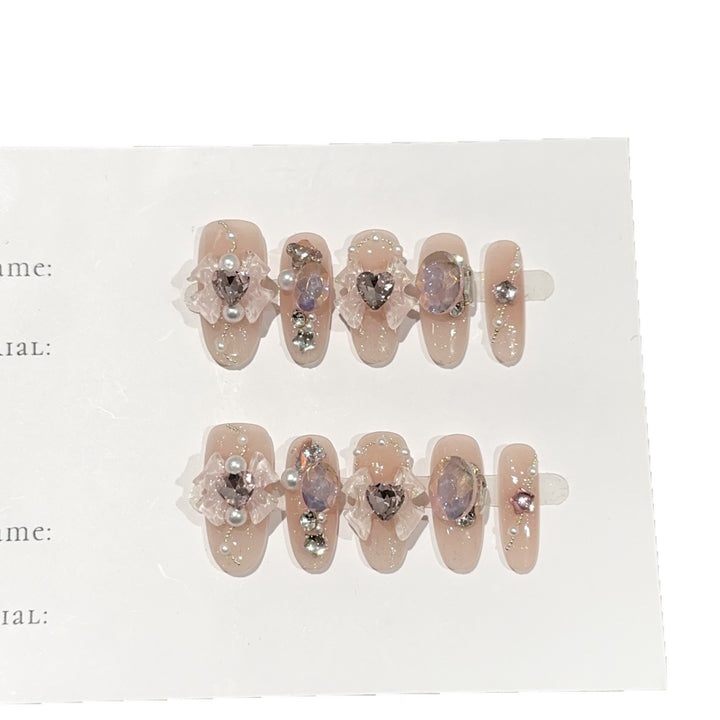 Elegant Jewel-Embellished Press-On Nail Set