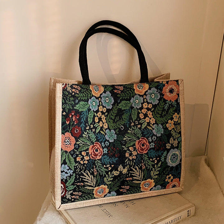 Floral Embroidered Canvas Tote Bag